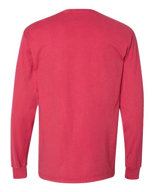 Garment-Dyed Long Sleeve T-Shirt With a Pocket - Back - B35400703 - Crimson Fall
