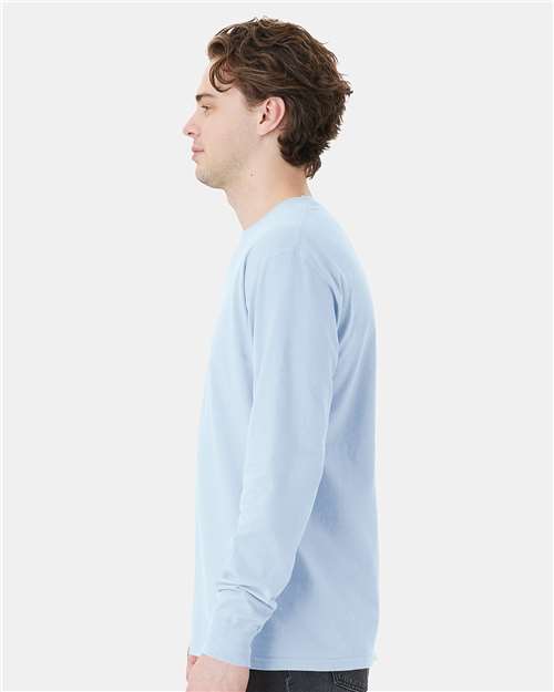 Garment-Dyed Long Sleeve T-Shirt With a Pocket - OnModelSide - B35400265 - Soothing Blue