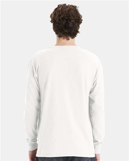 Garment-Dyed Long Sleeve T-Shirt With a Pocket - OnModelBack - B35400003 - White