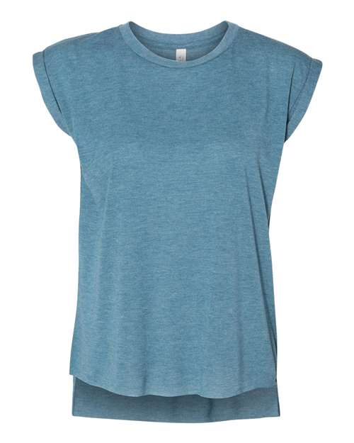Women’s Flowy Rolled Cuffs Muscle Tee - Front - B11406774 - Heather Deep Teal