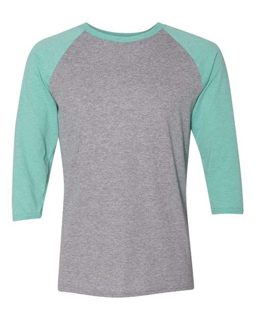 Triblend Three-Quarter Raglan Baseball T-Shirt - Front - B14835193 - Oxford/ Mint Heather