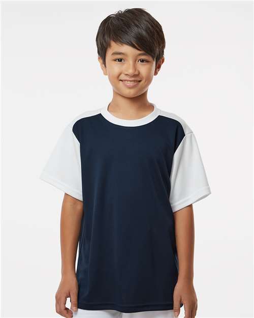 Youth Crewneck Baseball Jersey - OnModelFront - B33985142 - Navy/ White