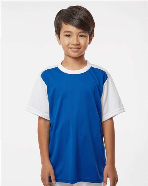 Youth Crewneck Baseball Jersey - OnModelFront - B33985152 - Royal/ White