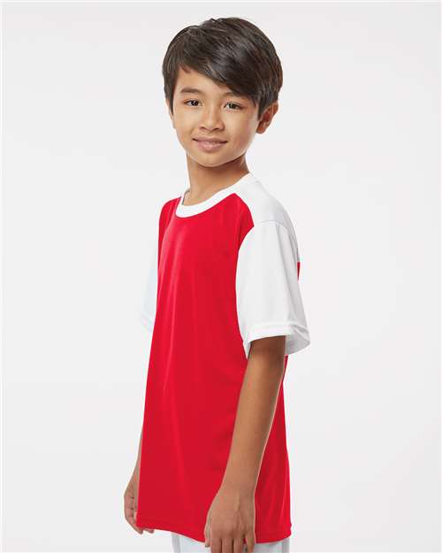 Youth Crewneck Baseball Jersey - OnModelSide - B33985162 - Red/ White