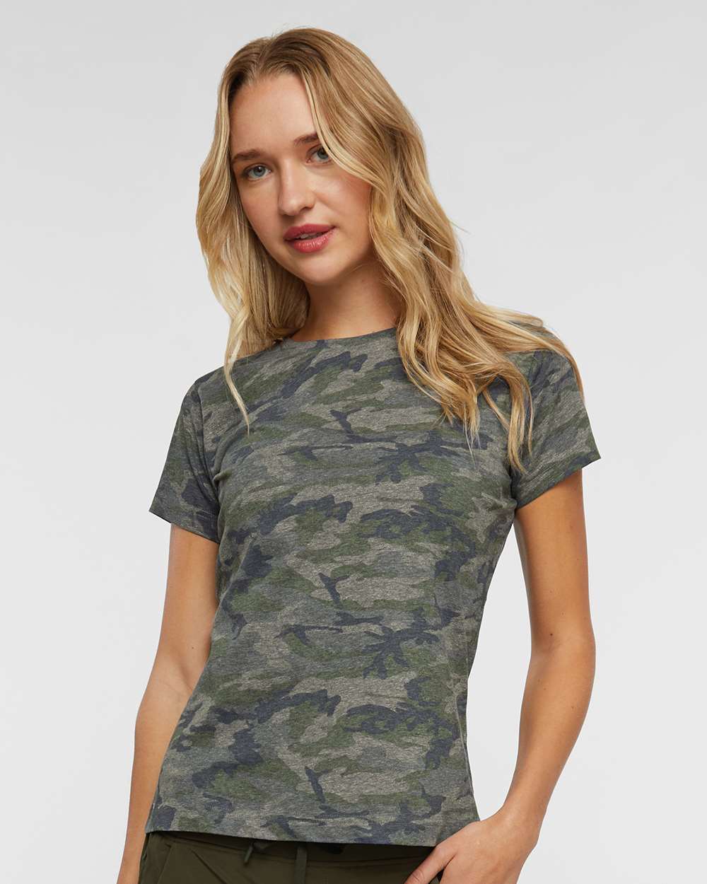 Women's Fine Jersey Tee - OnModelFront - B87238623 - Vintage Camo