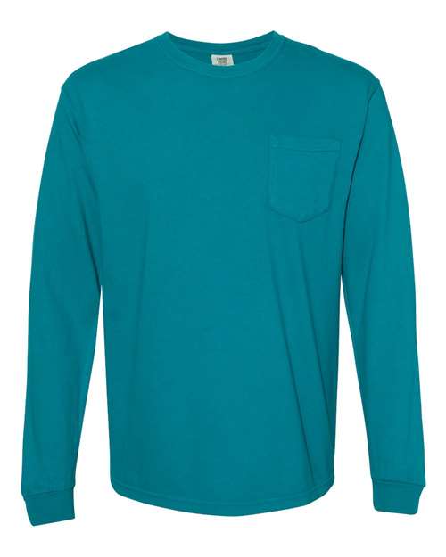 Garment-Dyed Heavyweight Long Sleeve Pocket T-Shirt - Front - B18508763 - Topaz Blue