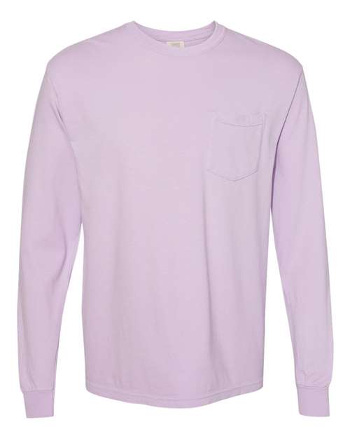 Garment-Dyed Heavyweight Long Sleeve Pocket T-Shirt - Front - B18508213 - Orchid