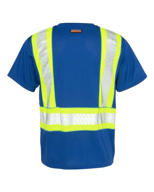 EV Series® Enhanced Visibility Contrast Pocket T-Shirt - Back - B88529754 - Royal Blue/ Lime - B202