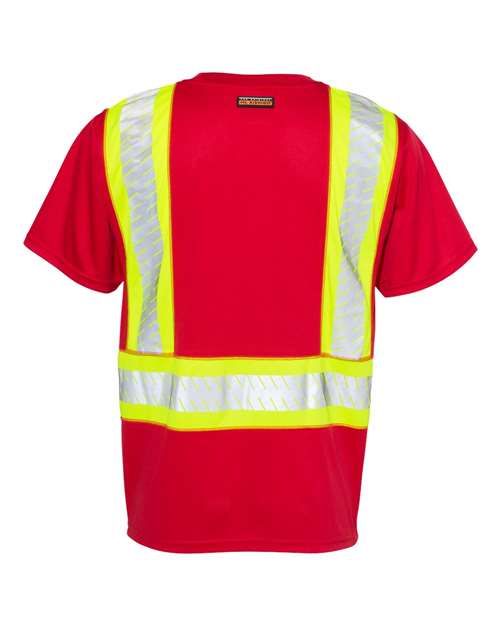 EV Series® Enhanced Visibility Contrast Pocket T-Shirt - Back - B88529704 - Red/ Lime - B203