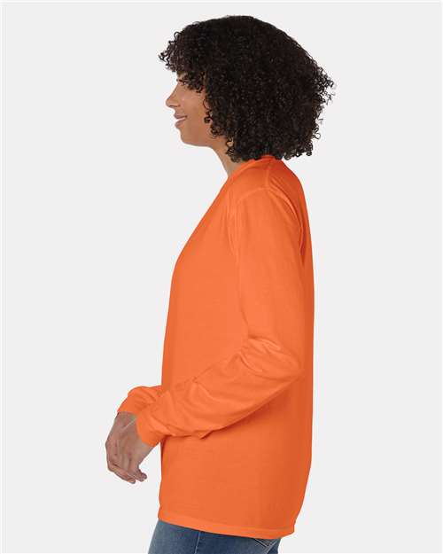 Garment-Dyed Long Sleeve T-Shirt With a Pocket - OnModelSide - B35400183 - Horizon Orange