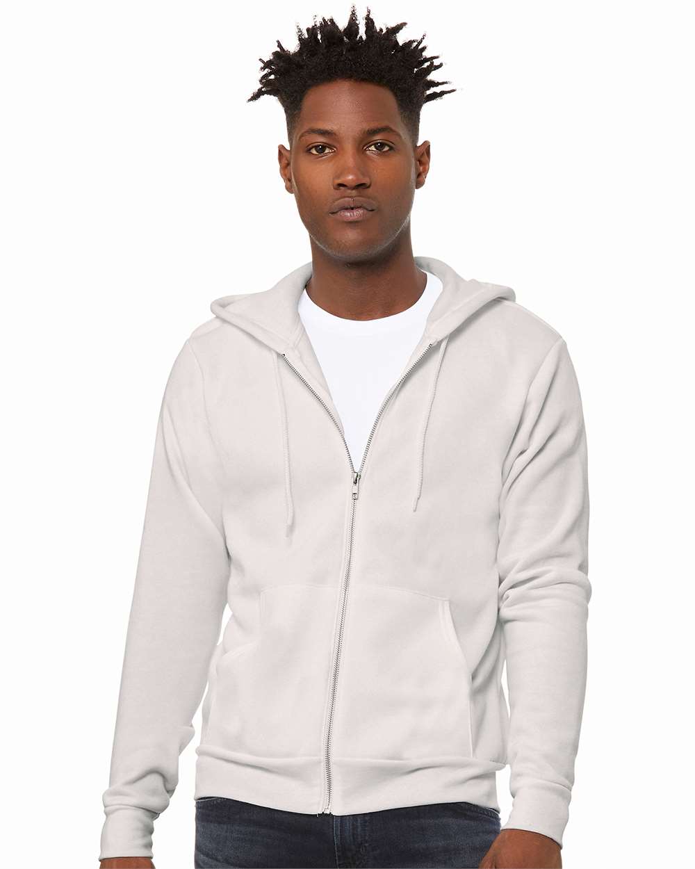 Sponge Fleece Full-Zip Hoodie - OnModelFront - B80406192 - Vintage White