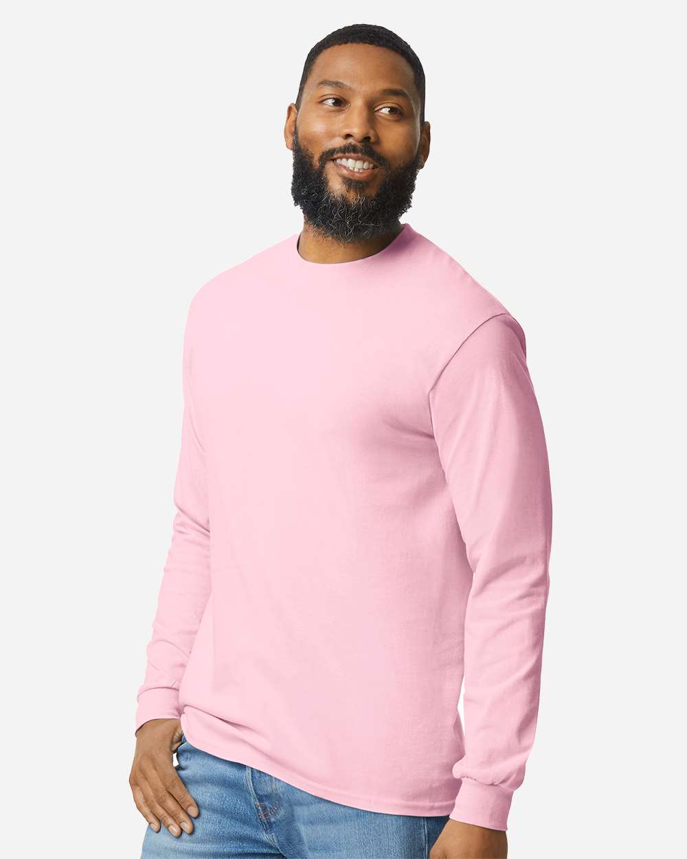 Heavy Cotton™ Long Sleeve T-Shirt - OnModelSide - B04060303 - Light Pink