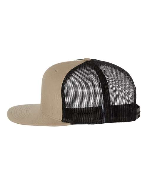 Wool Blend Flat Bill Trucker Cap - DirectSide - B09195240 - Khaki/ Black