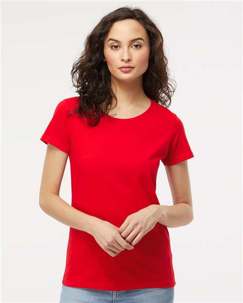 Women's Gold Soft Touch T-Shirt - OnModelFront - B01642702 - Deep Red