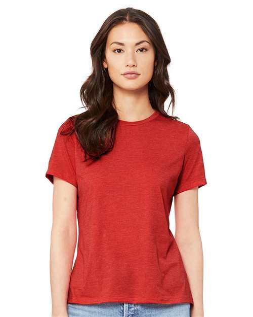 Women’s Relaxed Fit Heather CVC Tee - OnModelFront - B20506123 - Heather Red