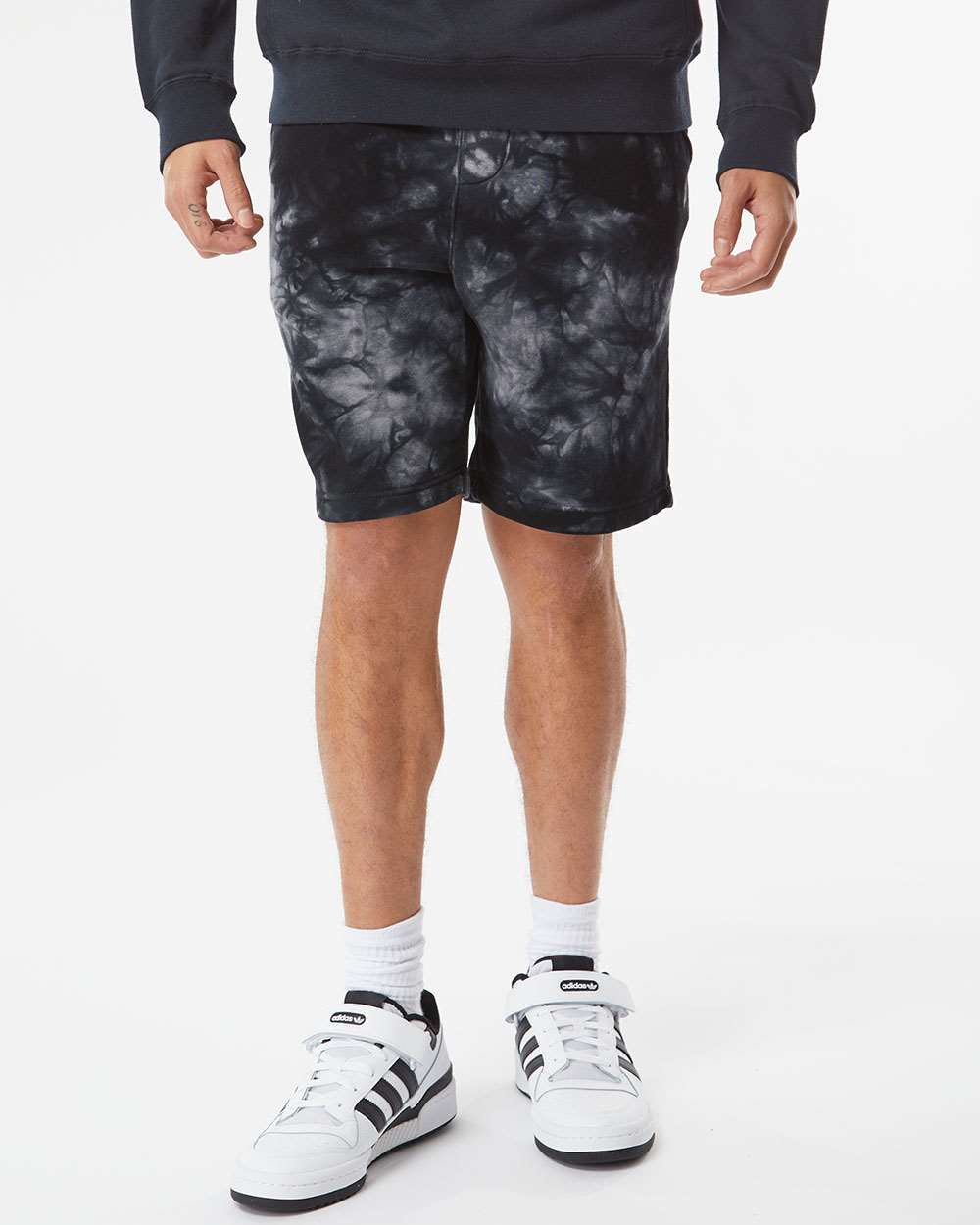 Unisex Tie-Dyed Fleece Shorts - OnModelFront - B02376502 - Tie Dye Black