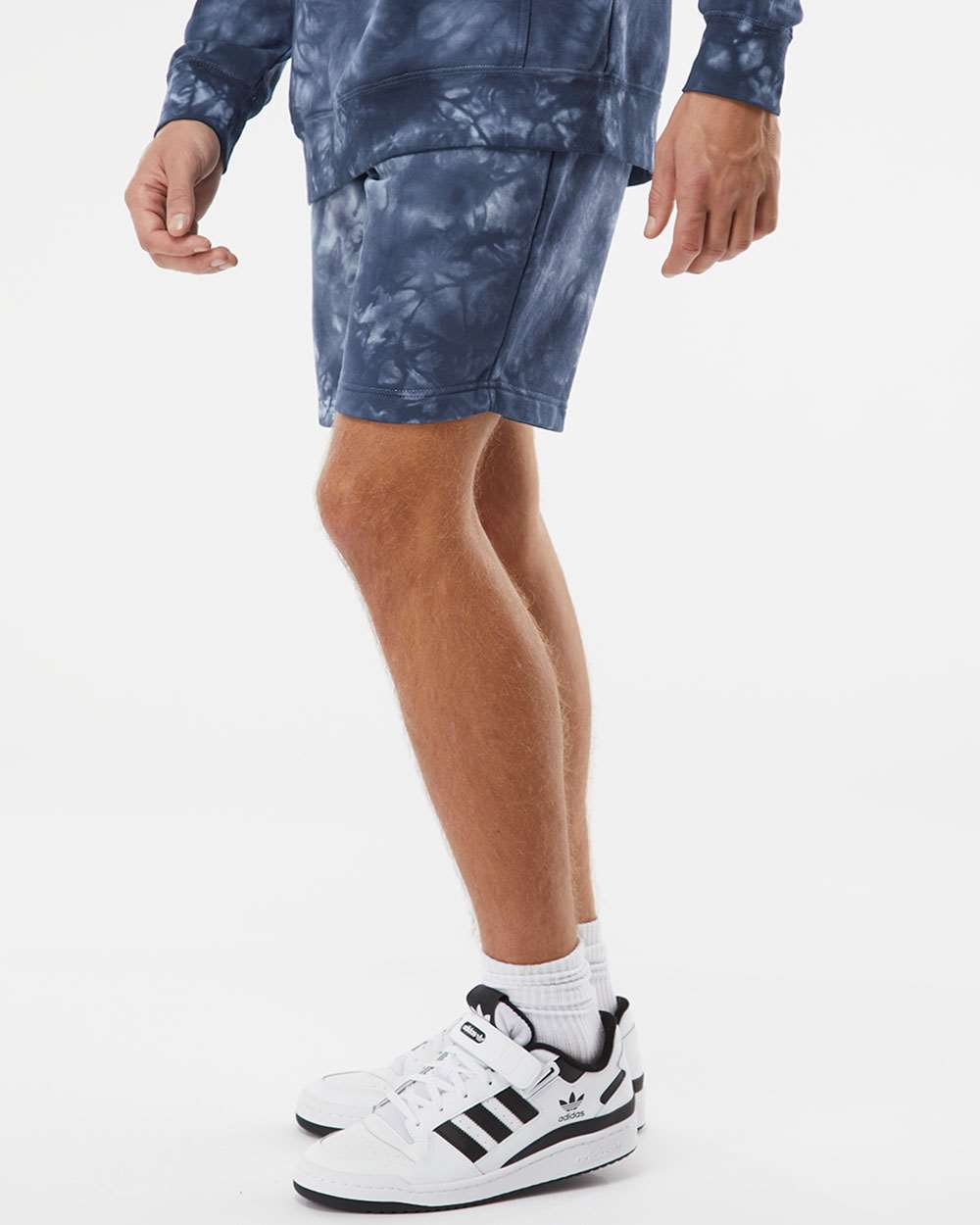 Unisex Tie-Dyed Fleece Shorts - OnModelSide - B02376652 - Tie Dye Navy
