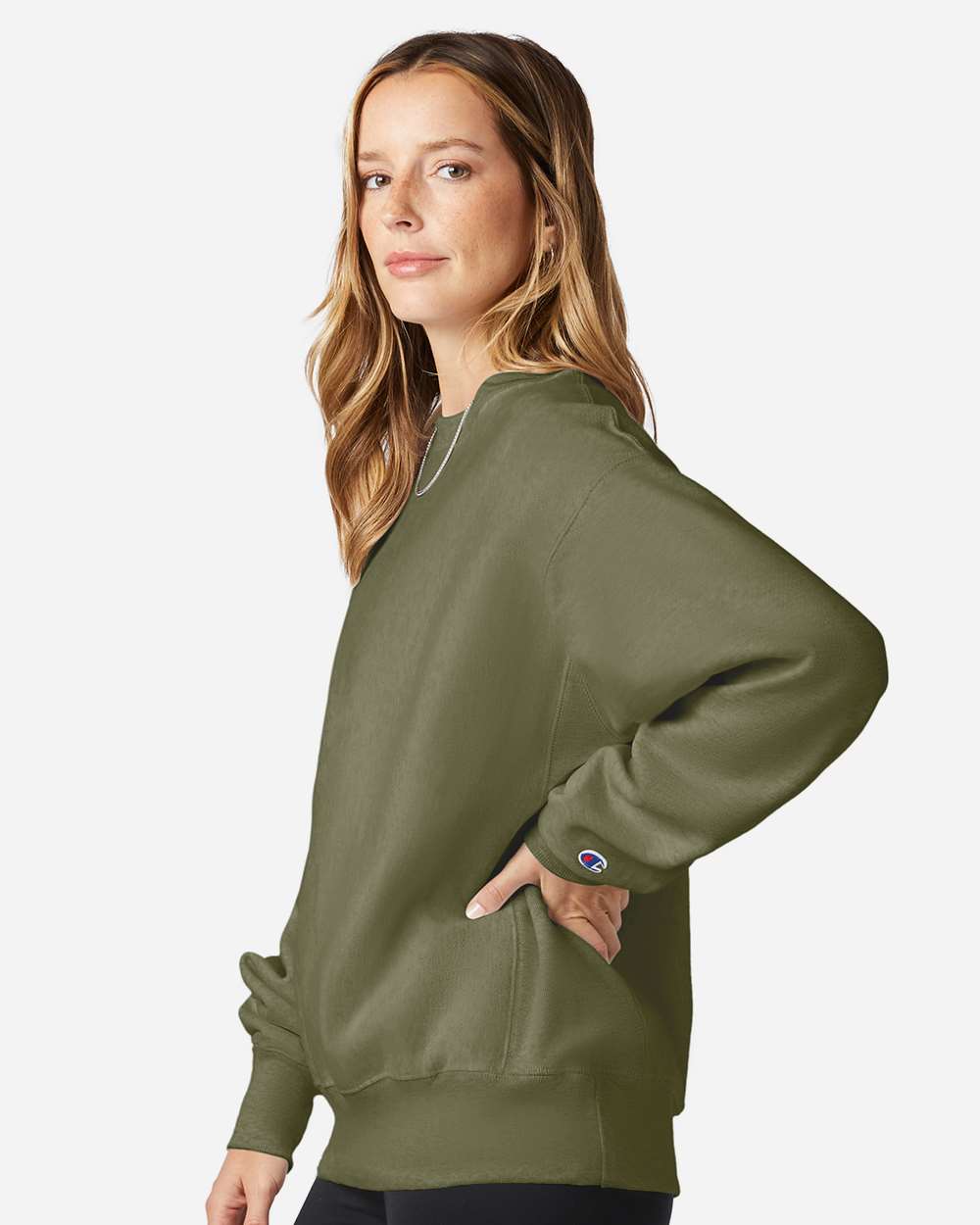 Reverse Weave® Crewneck Sweatshirt - OnModelSide - B20384643 - Fresh Olive