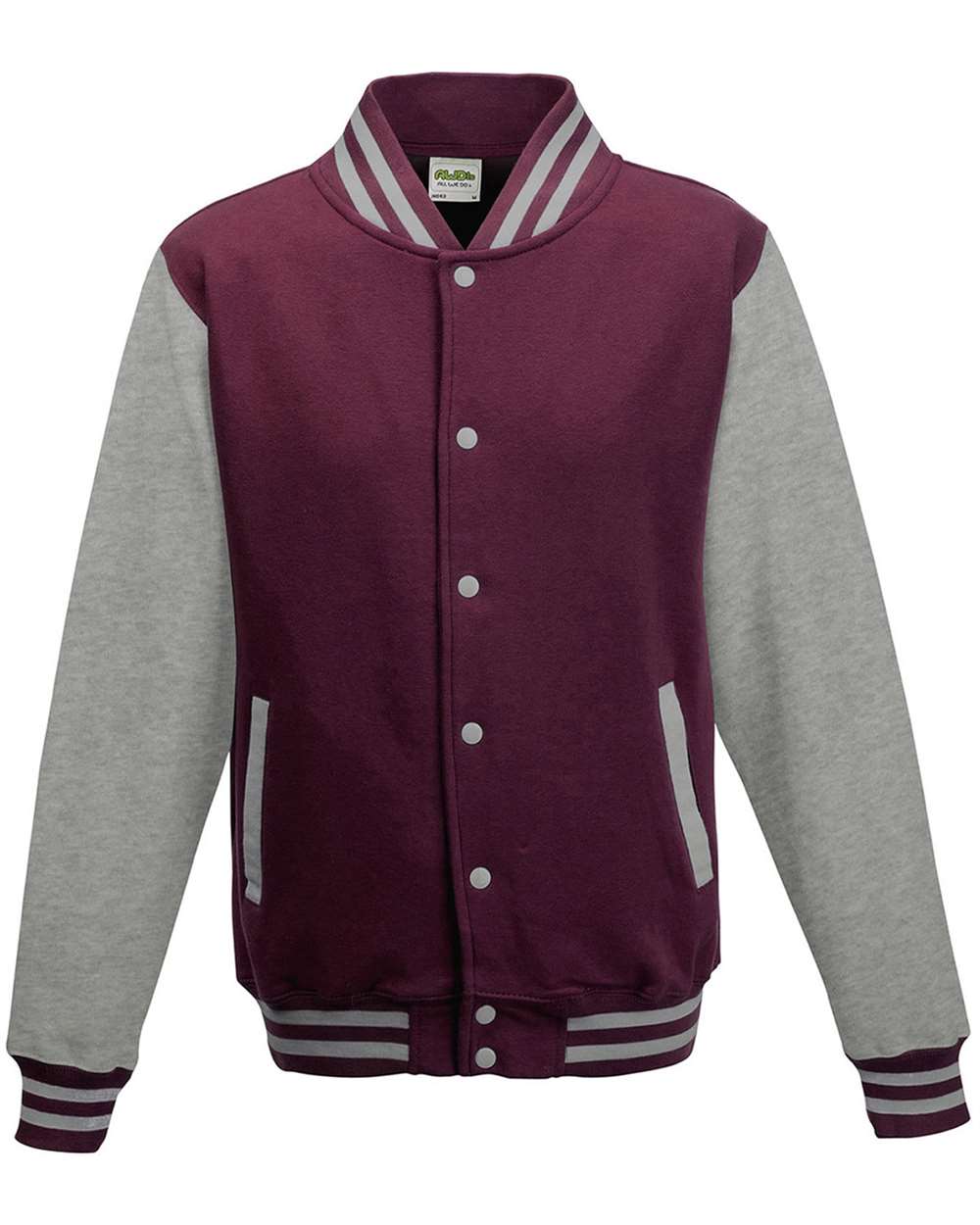 Unisex Letterman Jacket - Front - B10201533 - Burgundy/ Heather Grey