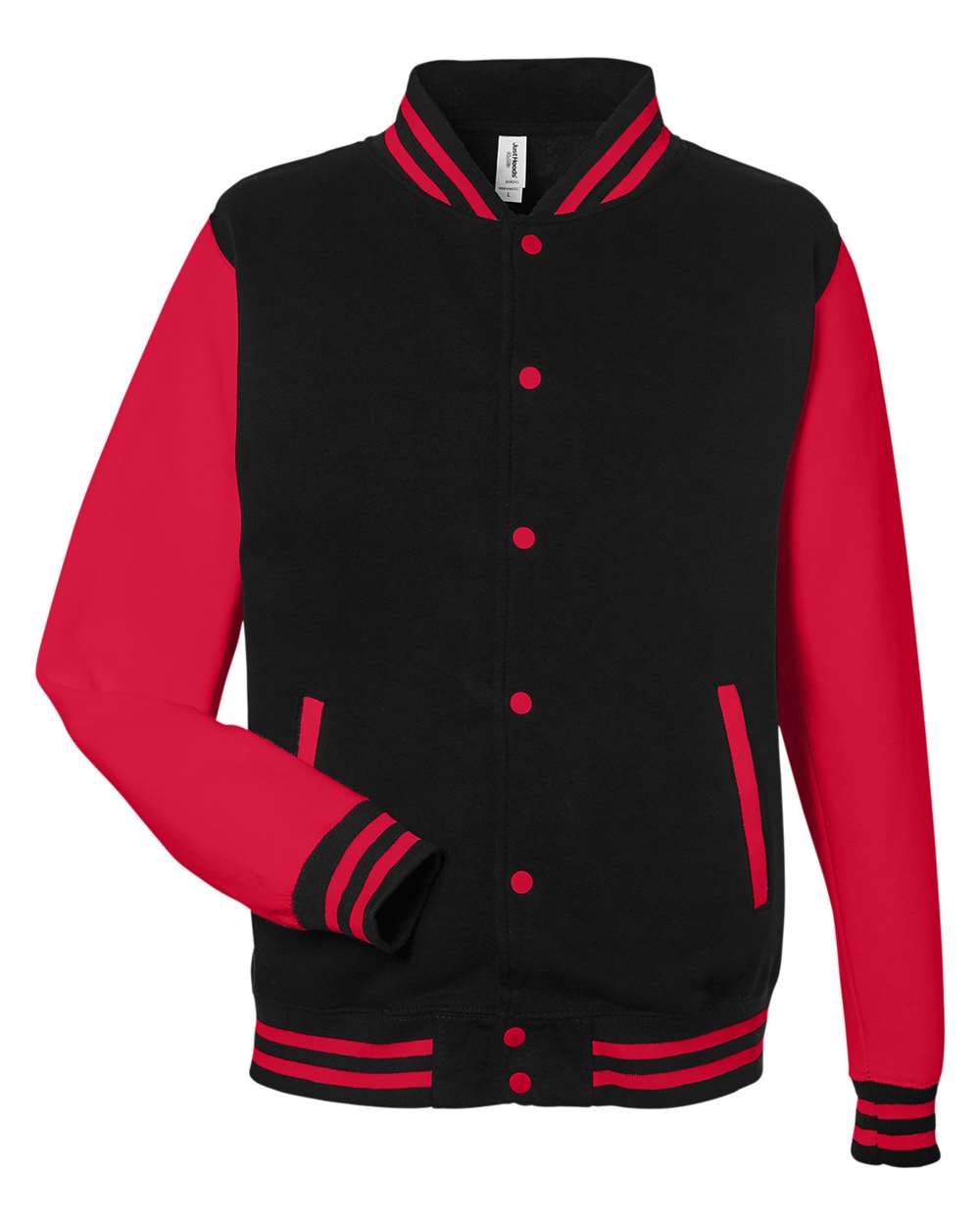 Unisex Letterman Jacket - Front - B10201703 - Jet Black/ Fire Red