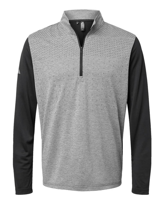 Men's Heather Block Print Quarter-Zip Pullover - Front - B06053502 - Black Melange/ Black/ Grey Three