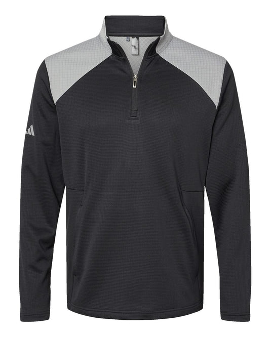 Men's Textured Mixed Media Quarter-Zip Pullover - Front - B06653502 - Black/ Grey Three