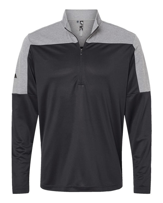 Men's Lightweight Quarter-Zip Pullover - Front - B06853353 - Black/ Grey Three Melange