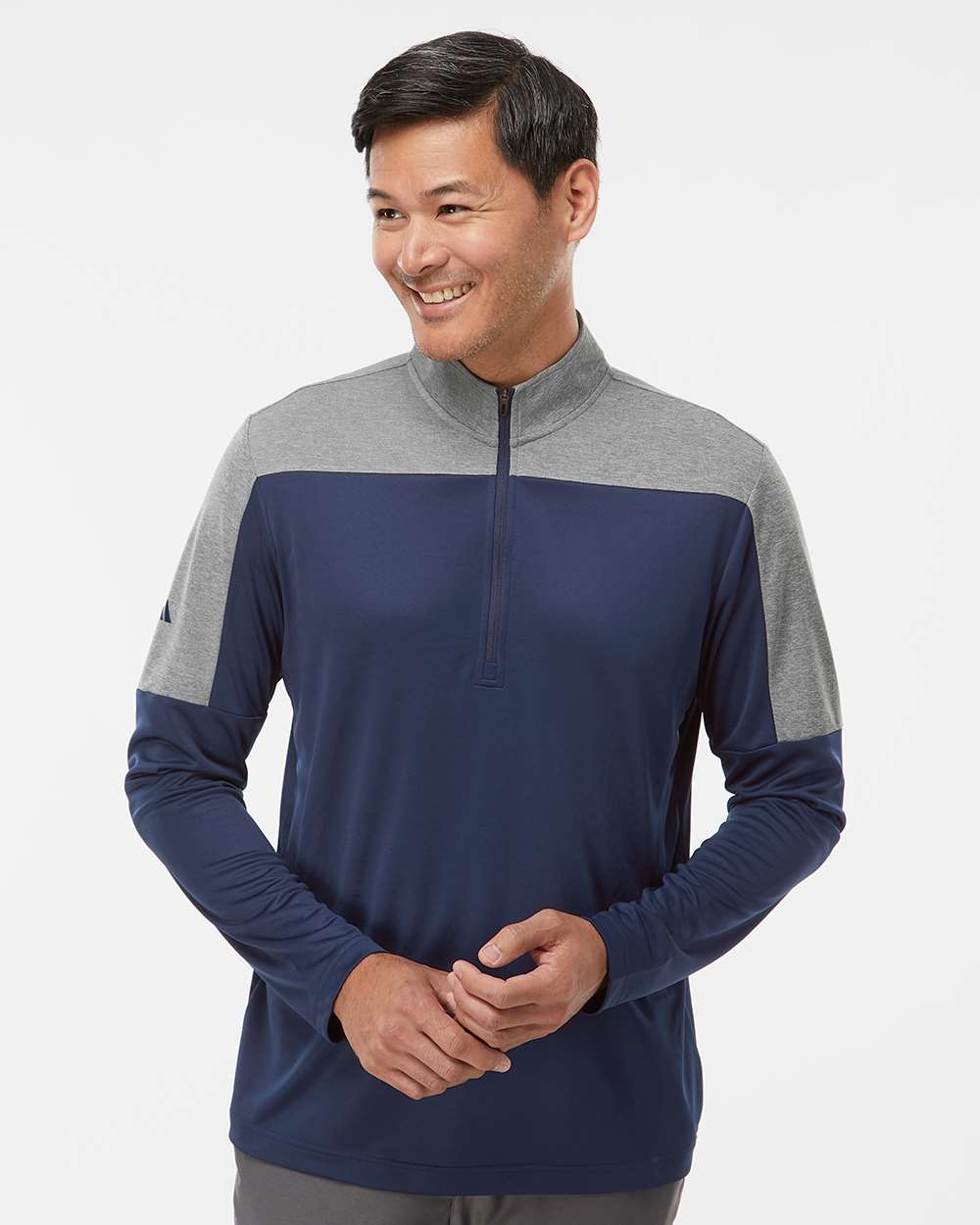 Men's Lightweight Quarter-Zip Pullover - OnModelFront - B06853653 - Collegiate Navy/ Grey Three Melange