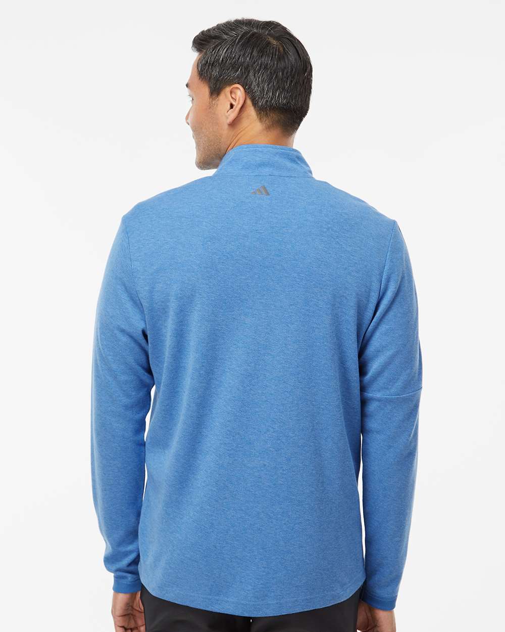 Men's 3-Stripes Quarter-Zip Sweater - OnModelBack - B07053253 - Focus Blue Melange