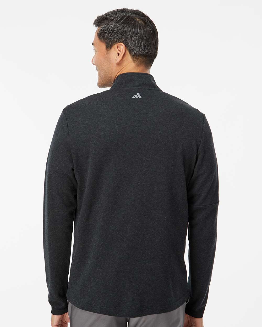 Men's 3-Stripes Quarter-Zip Sweater - OnModelBack - B07053503 - Black Melange