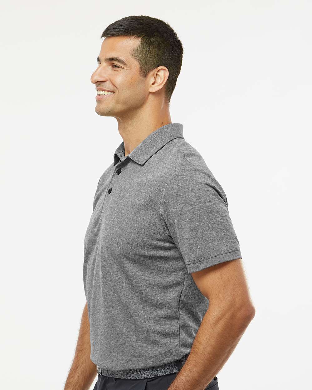 Men's Heathered Polo - OnModelSide - B08353503 - Black Melange