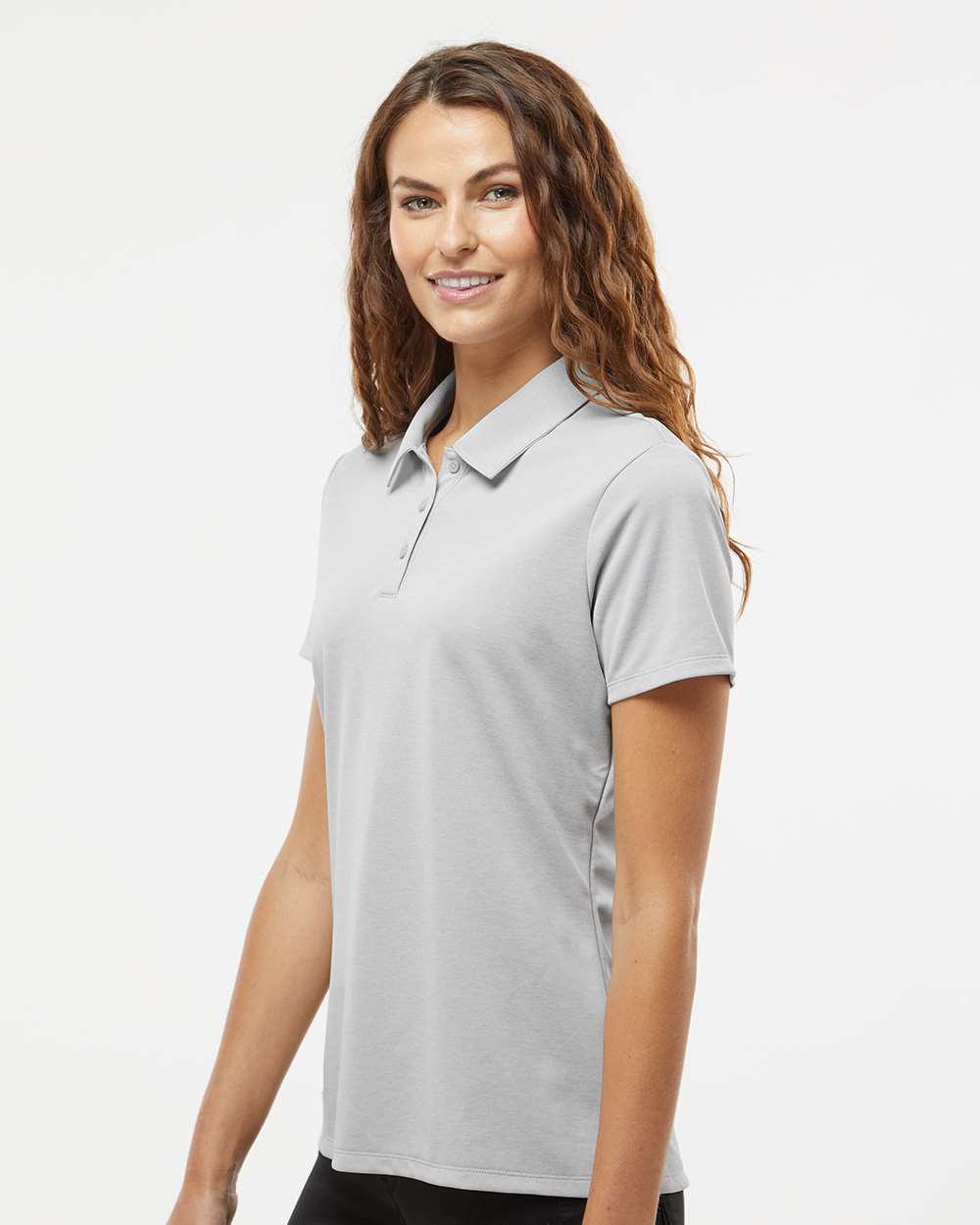 Women's Heathered Polo - OnModelSide - B08453582 - Grey Two Melange