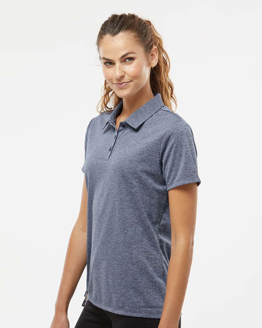 Women's Heathered Polo - OnModelSide - B08453652 - Collegiate Navy Melange