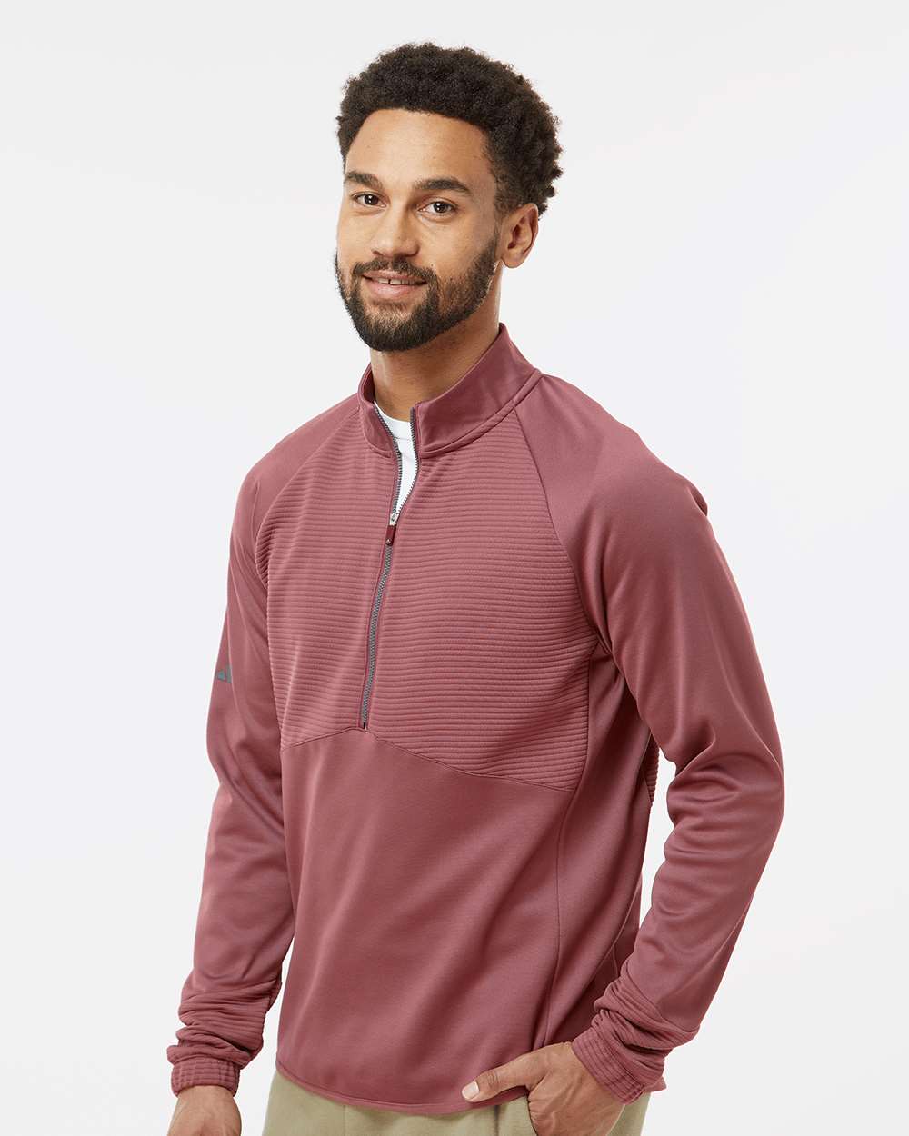 Men's Quarter-Zip Pullover - OnModelSide - B08853533 - Quiet Crimson