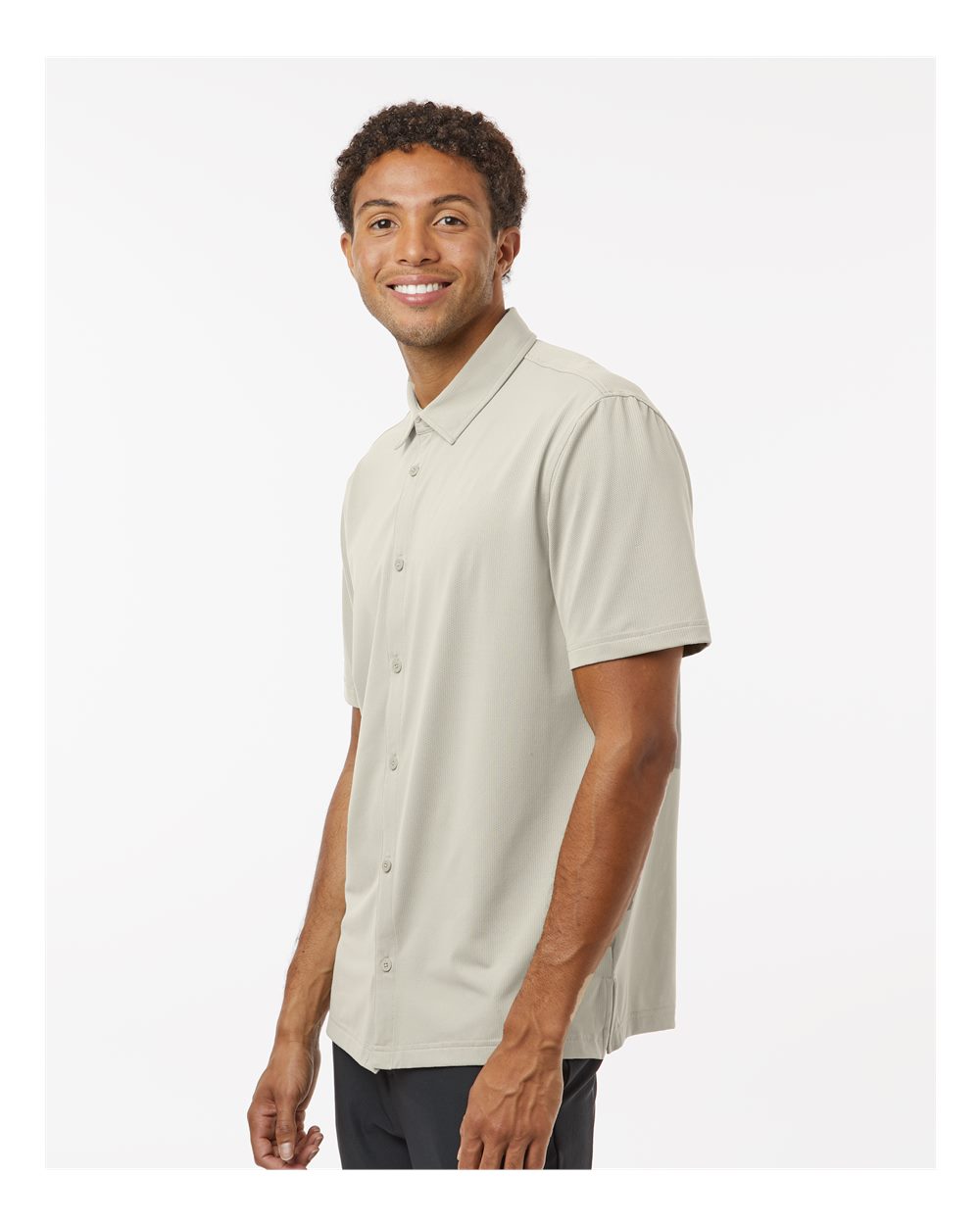 Men's Button Down Short Sleeve Shirt - OnModelSide - B55953243 - Alumina