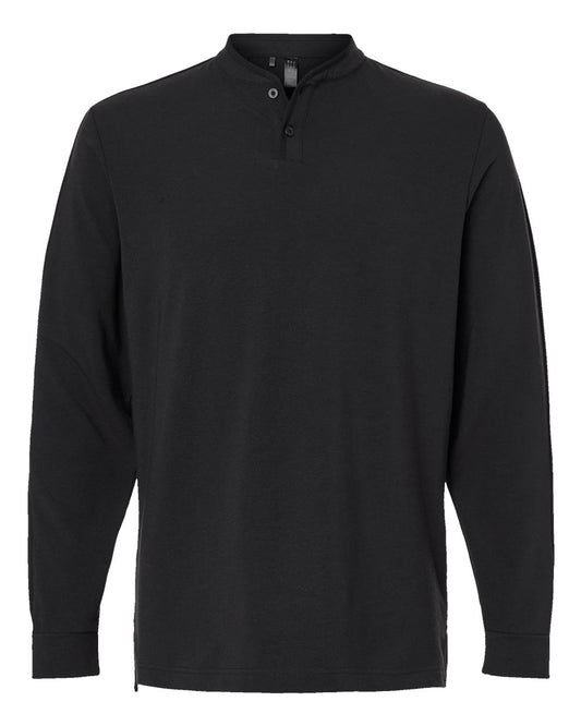 Men's Henley Long Sleeve T-Shirt - Front - B09653503 - Black