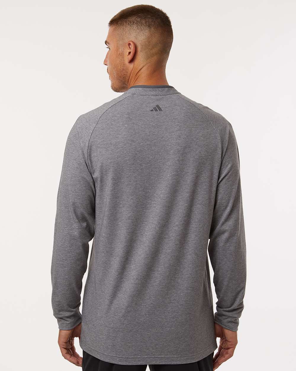 Men's Henley Long Sleeve T-Shirt - OnModelBack - B09653583 - Grey Five Melange