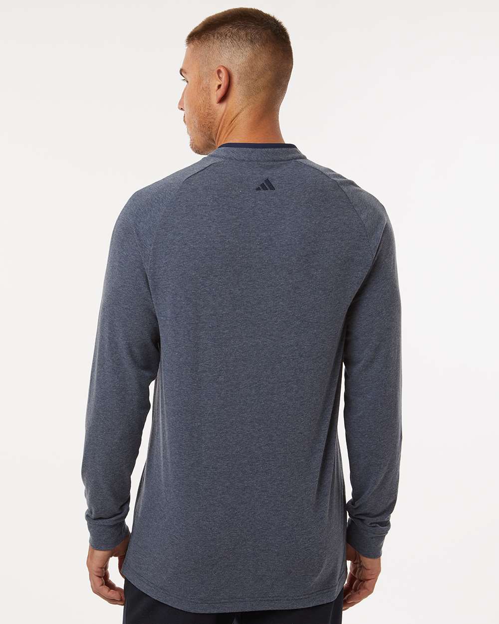 Men's Henley Long Sleeve T-Shirt - OnModelBack - B09653653 - Collegiate Navy Melange