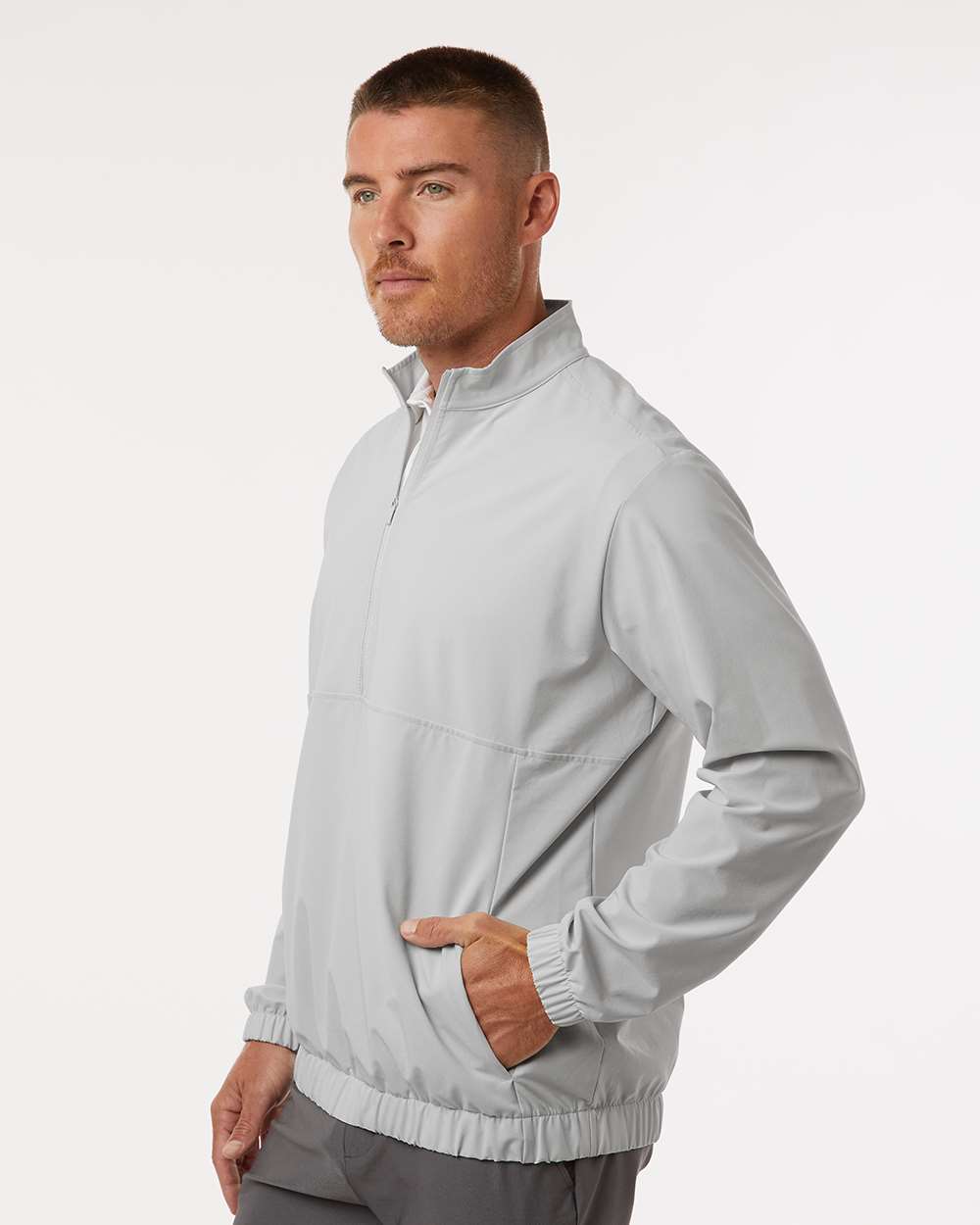 Men's Woven Half-Zip Pullover - OnModelSide - B11153582 - Grey One