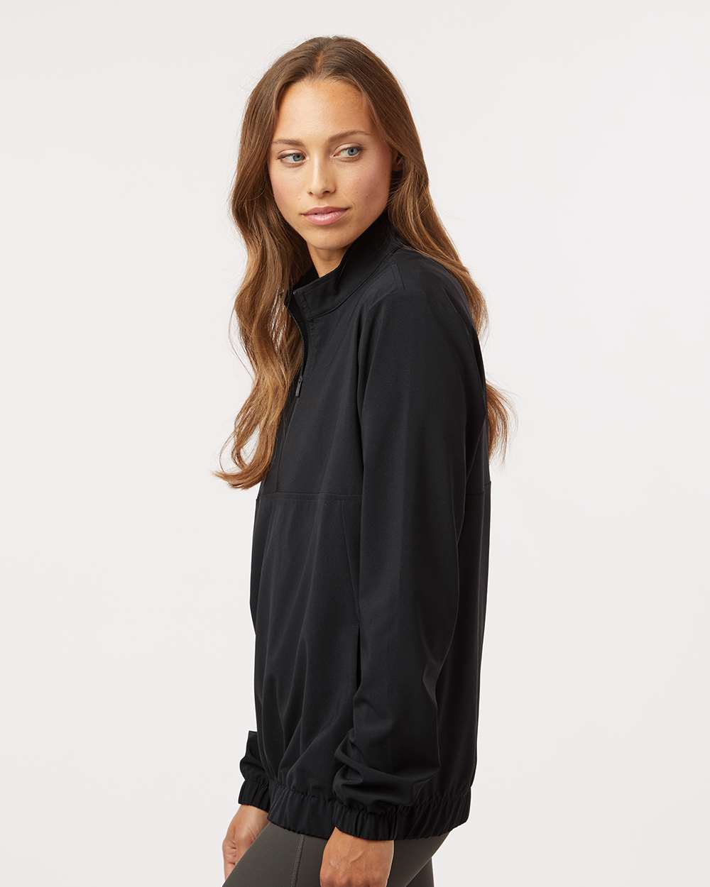 Women's Woven Half-Zip Pullover - OnModelSide - B11353502 - Black