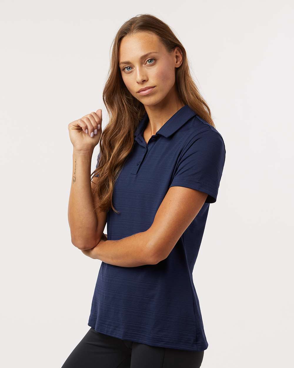 Women's Textured Stripe Polo - OnModelSide - B11553652 - Dark Blue