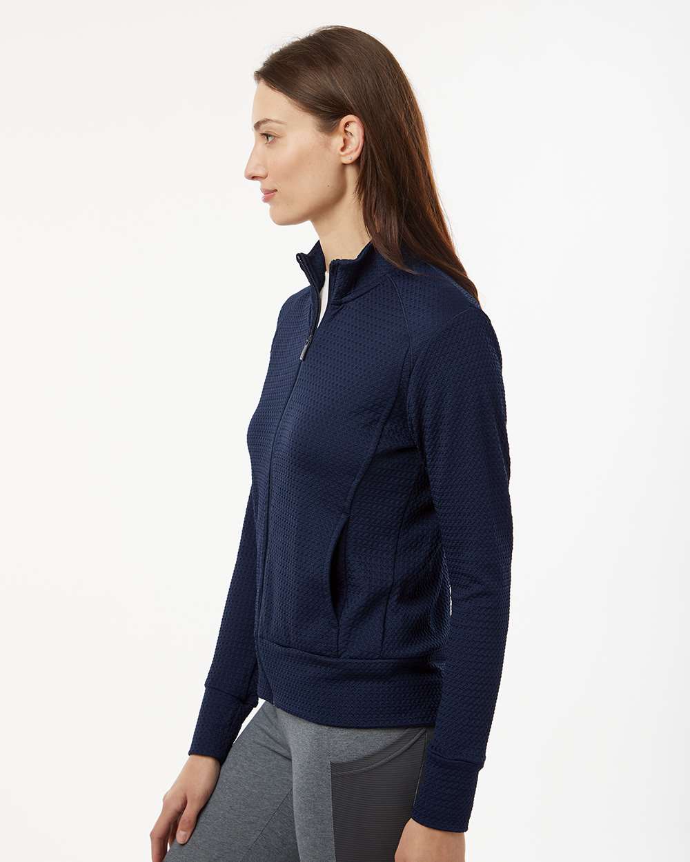 Women's Ultimate365 Textured Full-Zip Jacket - OnModelSide - B11753652 - Collegiate Navy