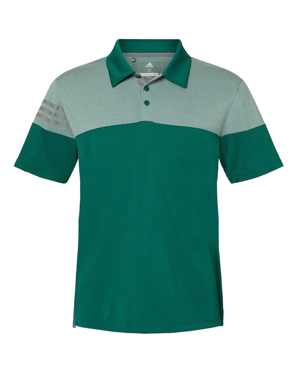 Men's Heathered 3-Stripes Colorblocked Polo - Front - B18353604 - Collegiate Green