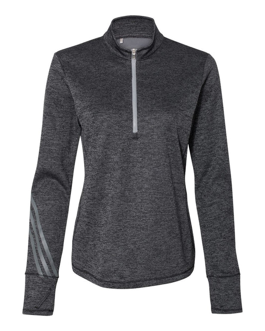 Women's Brushed Terry Heathered Quarter-Zip Pullover - Front - B12153503 - Black Heather/ Mid Grey