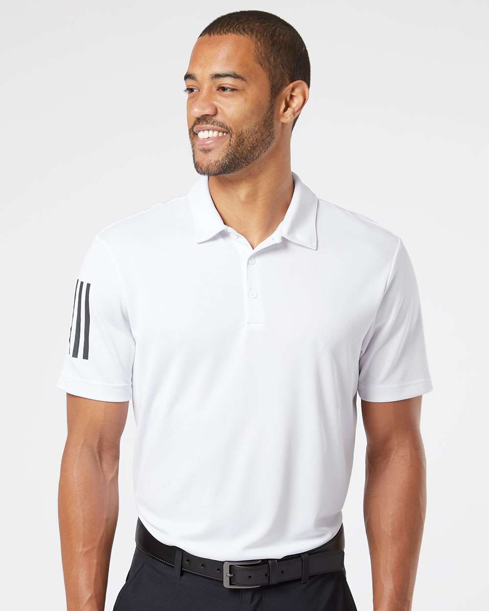 Men's Floating 3-Stripes Polo - OnModelFront - B03053003 - White/ Black