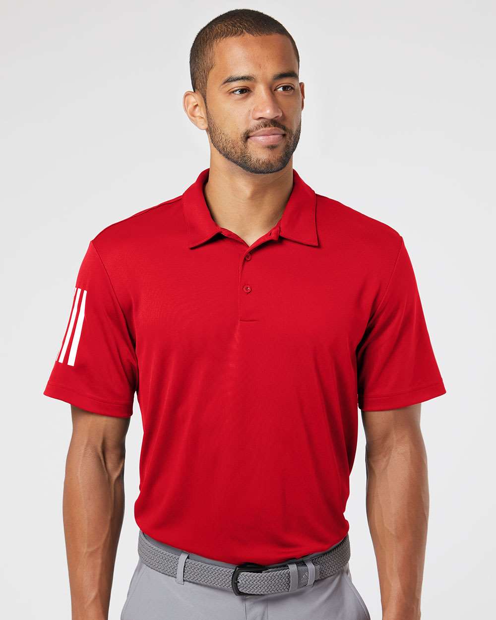 Men's Floating 3-Stripes Polo - OnModelFront - B03053703 - Team Power Red/ White