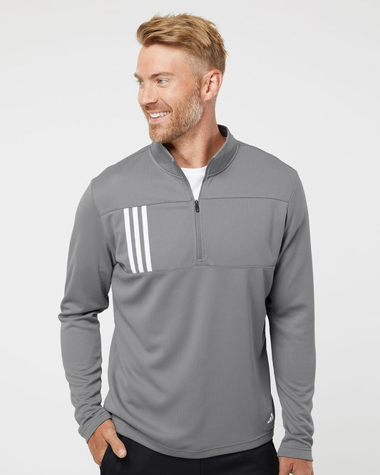 Men's 3-Stripes Double Knit Quarter-Zip Pullover - styleImage