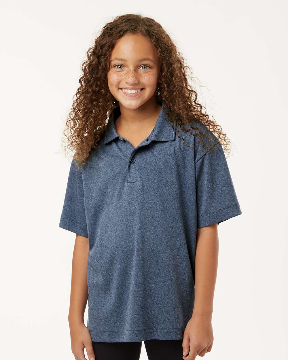 Youth Pro-Lock Performance Polo - OnModelFront - B00696652 - Heather Navy