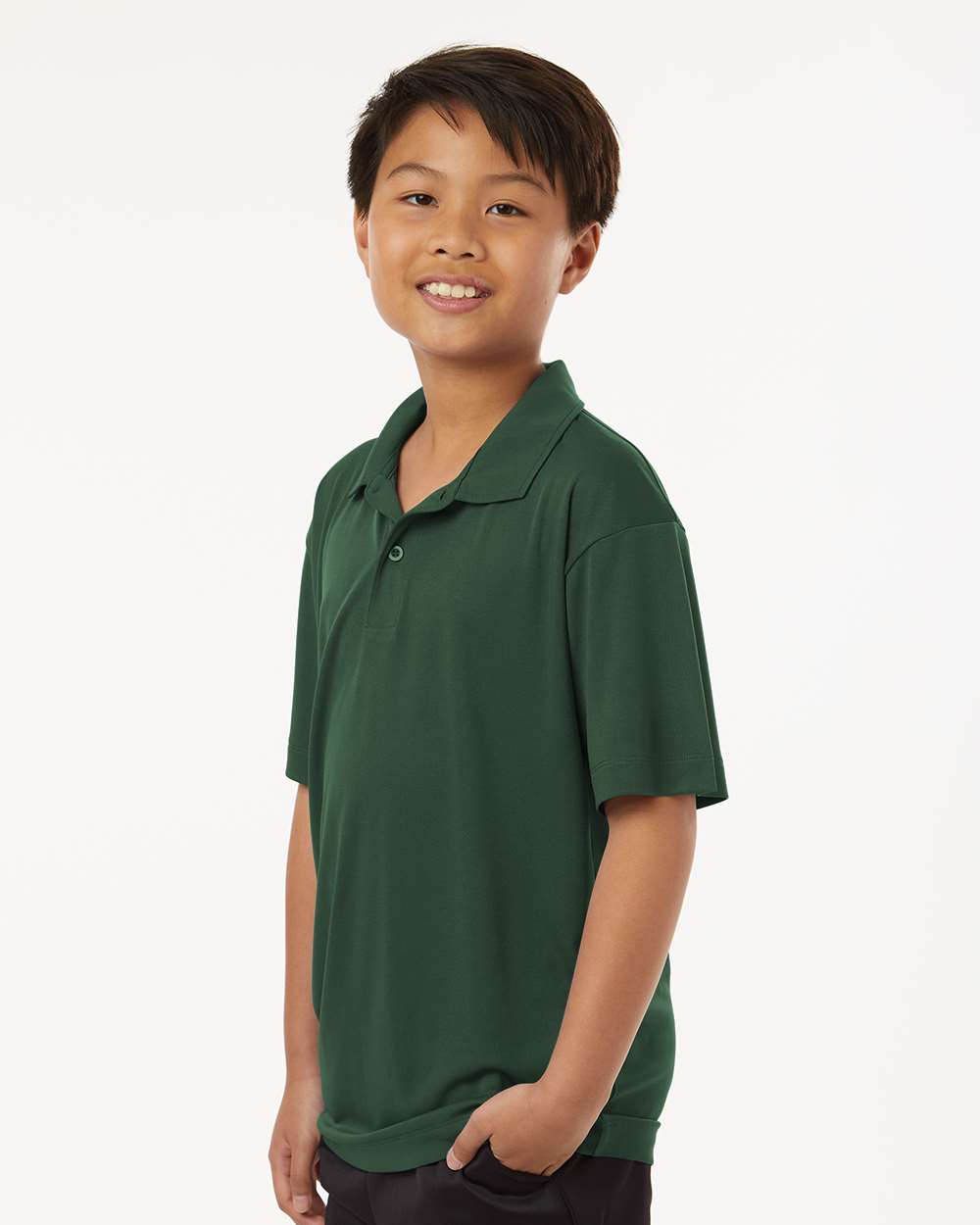 Youth Pro-Lock Performance Polo - OnModelSide - B00696542 - Forest Green