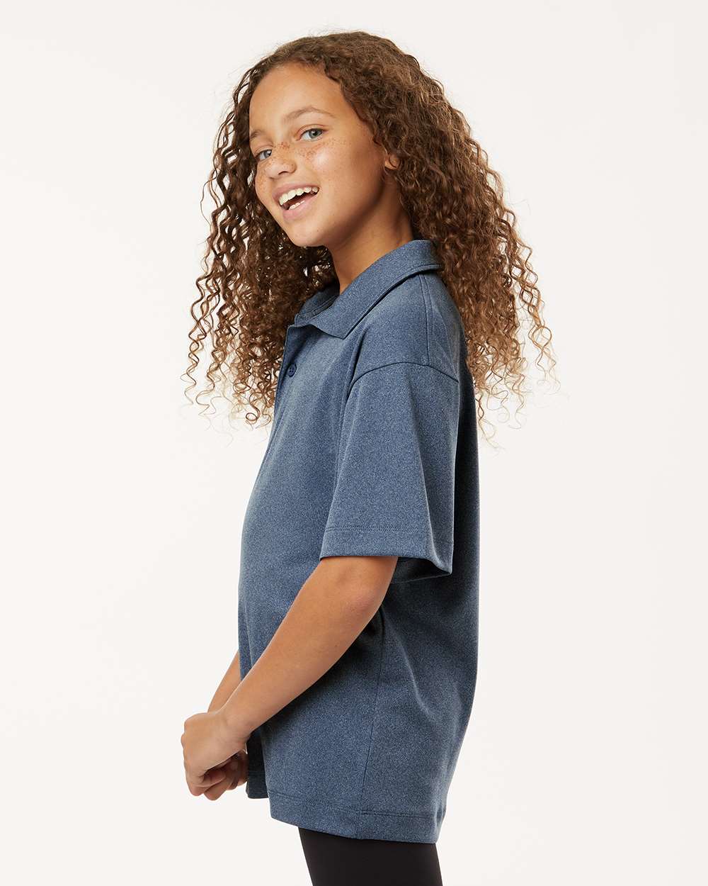 Youth Pro-Lock Performance Polo - OnModelSide - B00696652 - Heather Navy